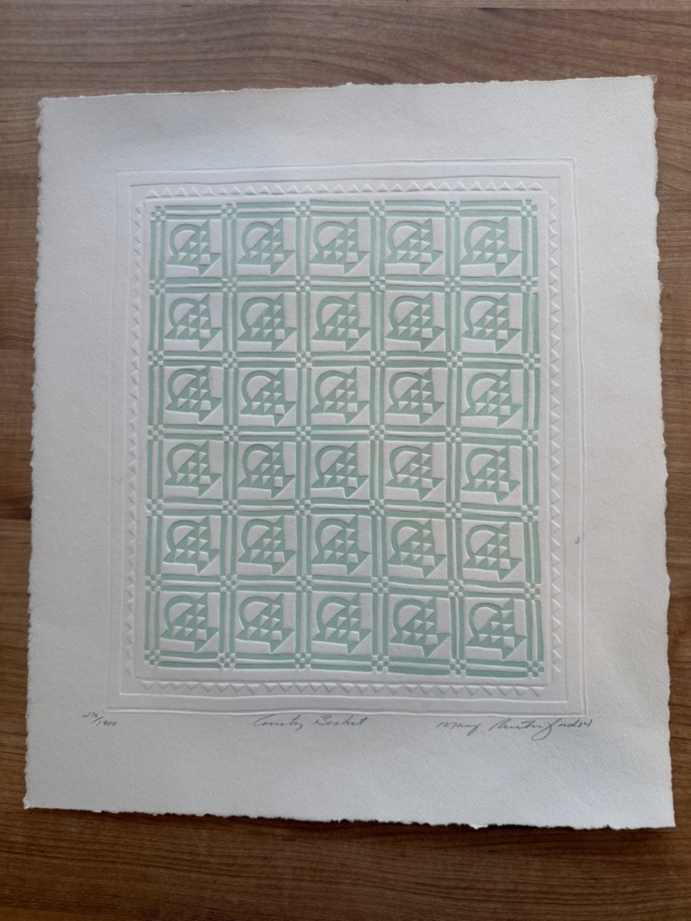 Mary Rutherford Basket Quilt Print (signed)  12.25 x 14